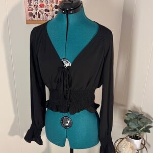 Style Rack Black Ruched Blouse Semi Sheer